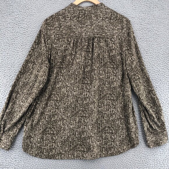 Ann Taylor Top Womens 12 Brown Croc Print Button Up Long Sleeve Pockets Blouse - Picture 3 of 9